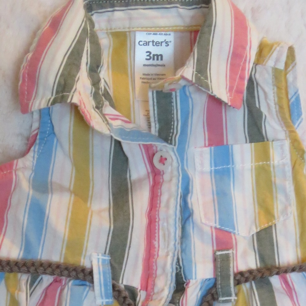 STRIPED SLEEVELESS DRESS W/BELT - 3 MOS.